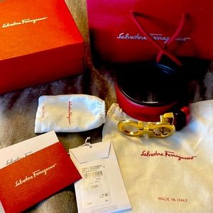 Salvatore Ferragamo reversible red/black Gancini belt.